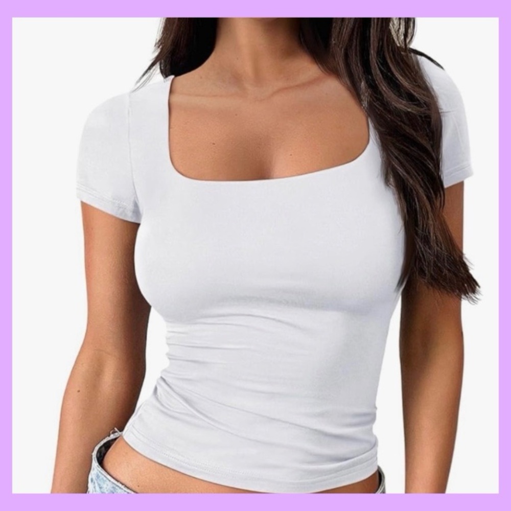 New! White Square Neck Top